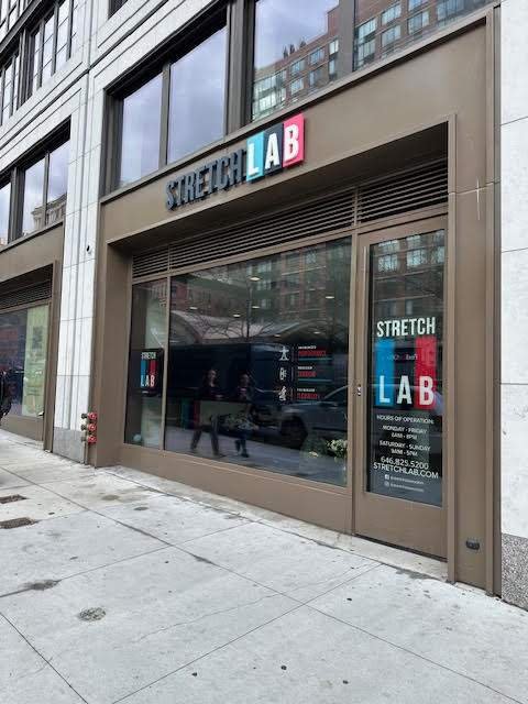 Storefront with dimensional lettering and window graphics